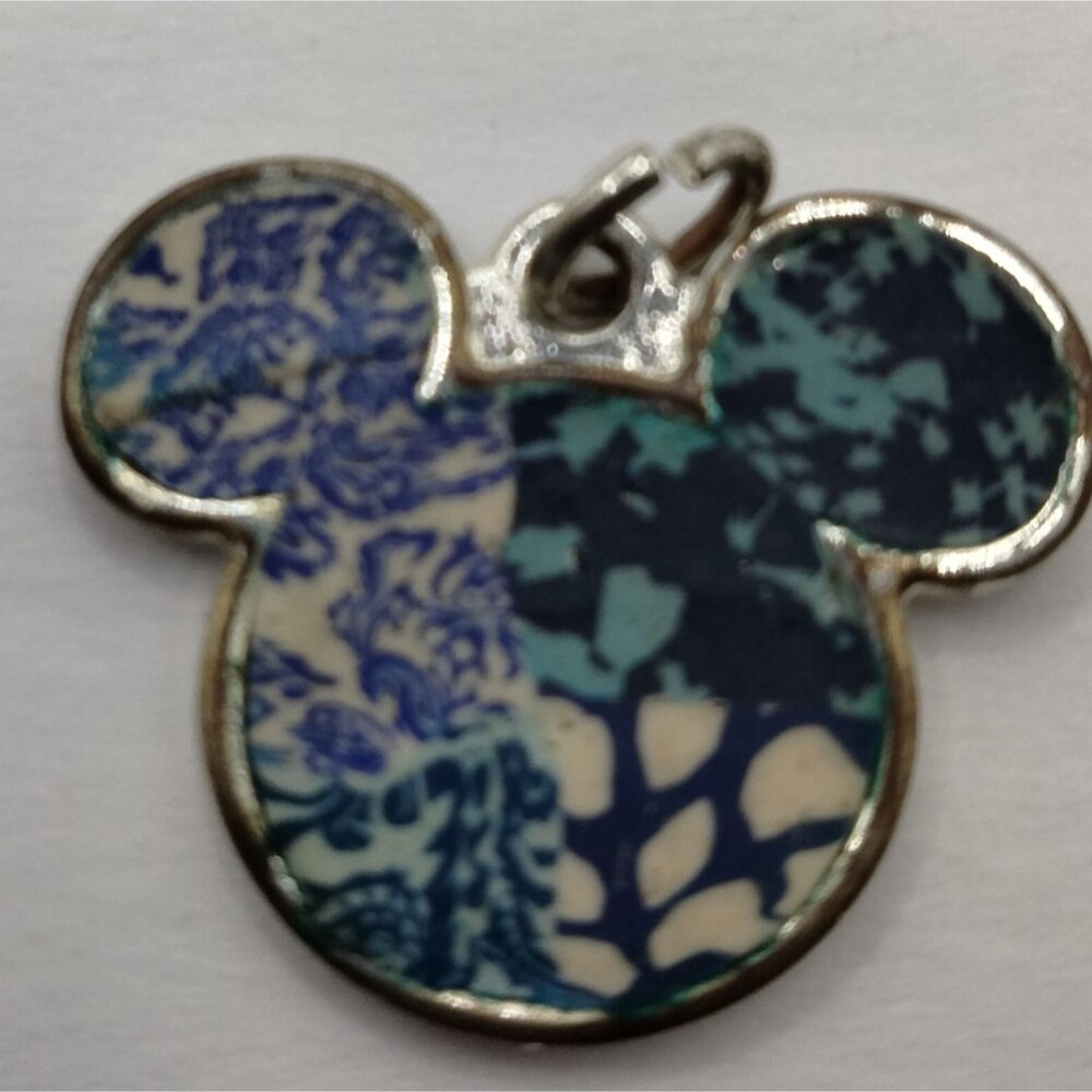 Mickey Mouse Head Pendant Charm blue White Abstract Floral Pattern